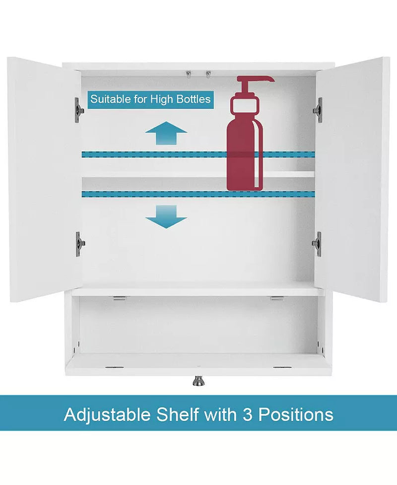 Double Door Wall-Mounted Bathroom Mirrored Medicine Cabinet-White