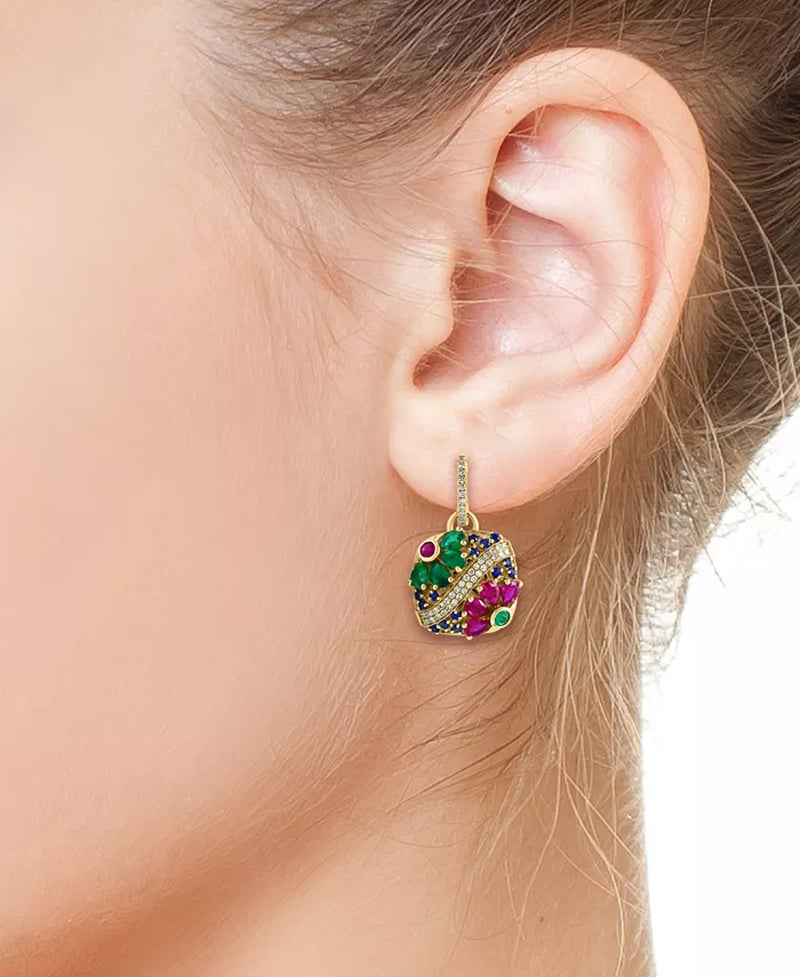 EFFYÂ® Multi-Gemstone (3-3/4 Ct. T.W.) & Diamond (1/3 Ct. T.W.) Flower Drop Earrings in 14K Gold