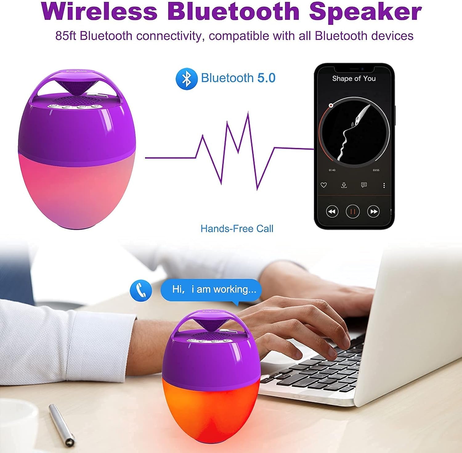 CT602 Bluetooth 5.0 Waterproof Pool Speaker with 8 Color Changing Modes, HD Stereo Sound, Rich Bass, Hands-Free Portable Shower Speaker for Hot Tub, Bathtub, Outdoor