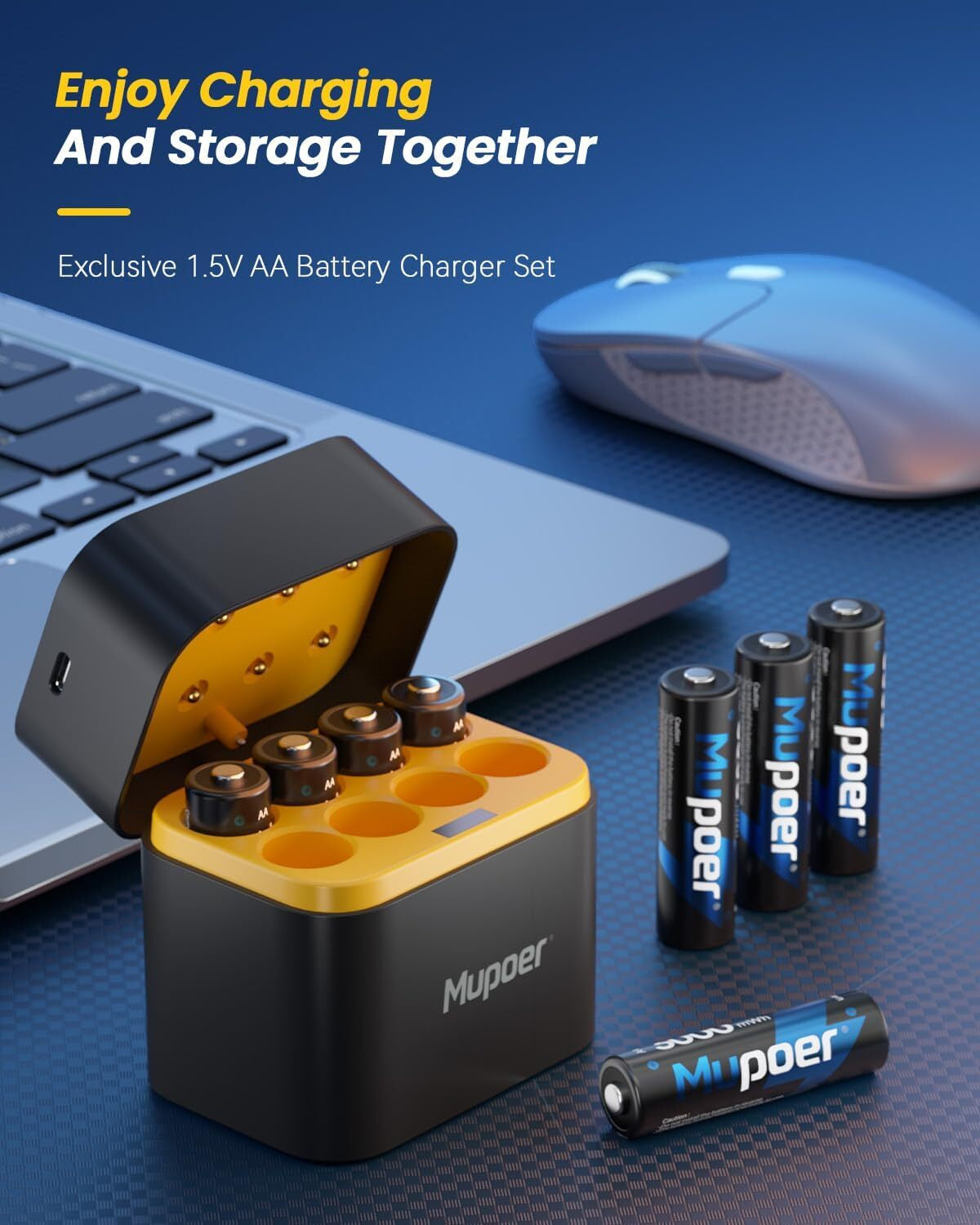 Rechargeable AA Batteries Lithium with Charger, 8 Pack 1.5V 3000Mwh Double A