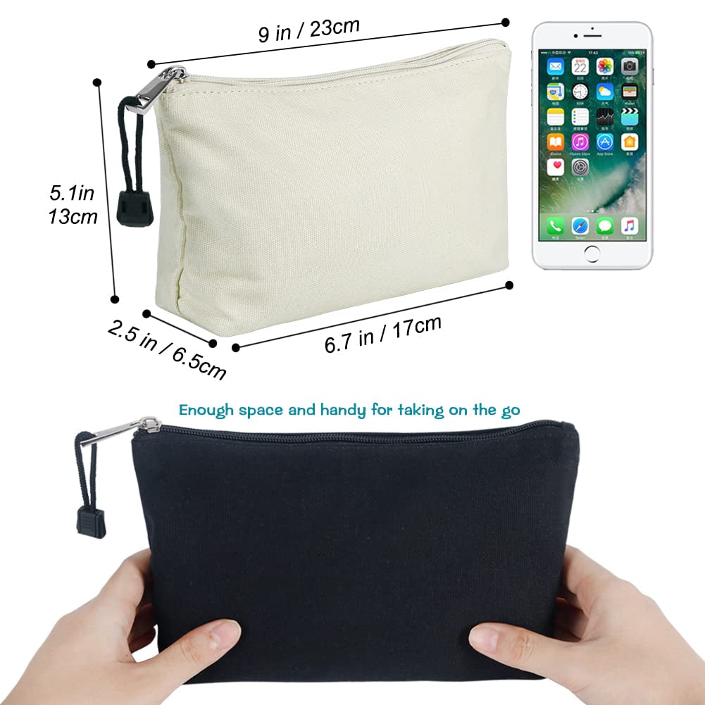 Canvas Makeup Bag, 2Pcs Cosmetic Zipper Pouches Travel Organizer Case for Brush Purse Diaper Bag Tote Bag