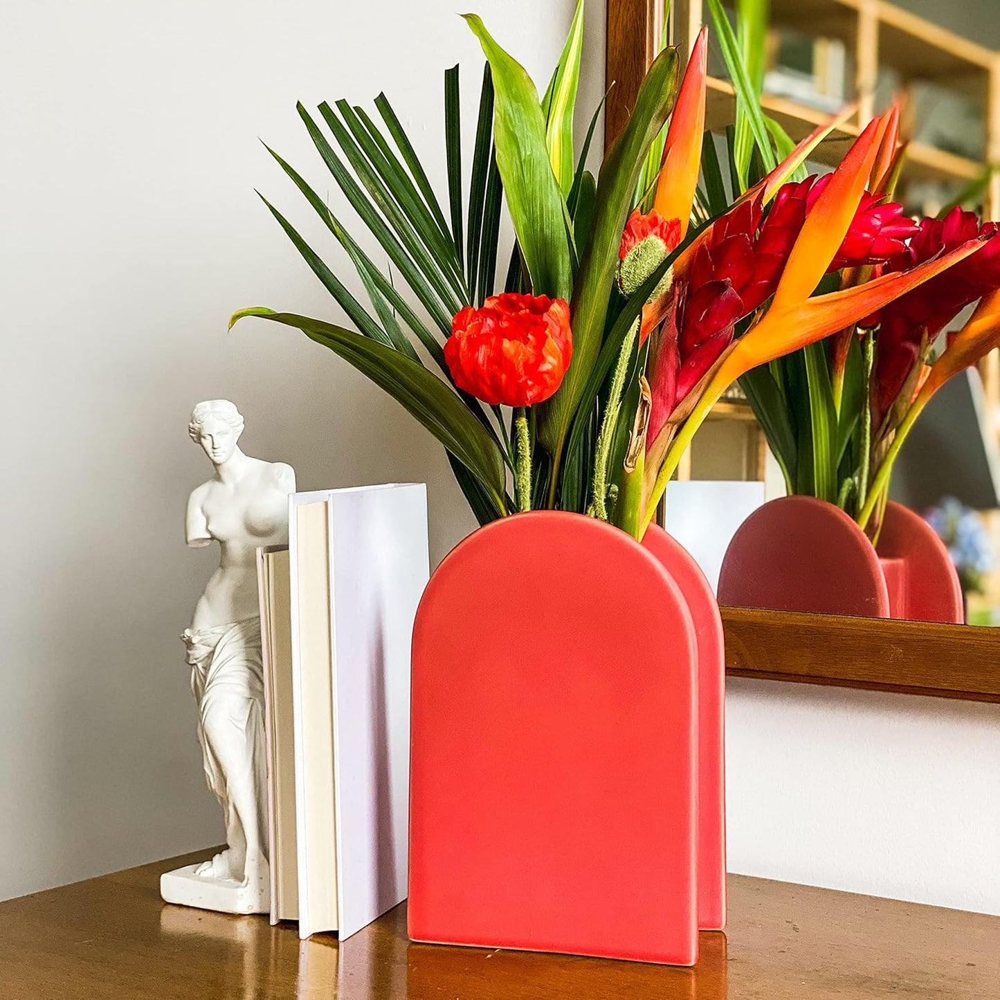 Ceramic Vases for Flowers - Coral Tall | Red Vase, Home Decorations for Living Room, Table Vase, Boho Vase Aesthetic Room Decor, Modern Vase, Vase Set, Decorative Modern Gift