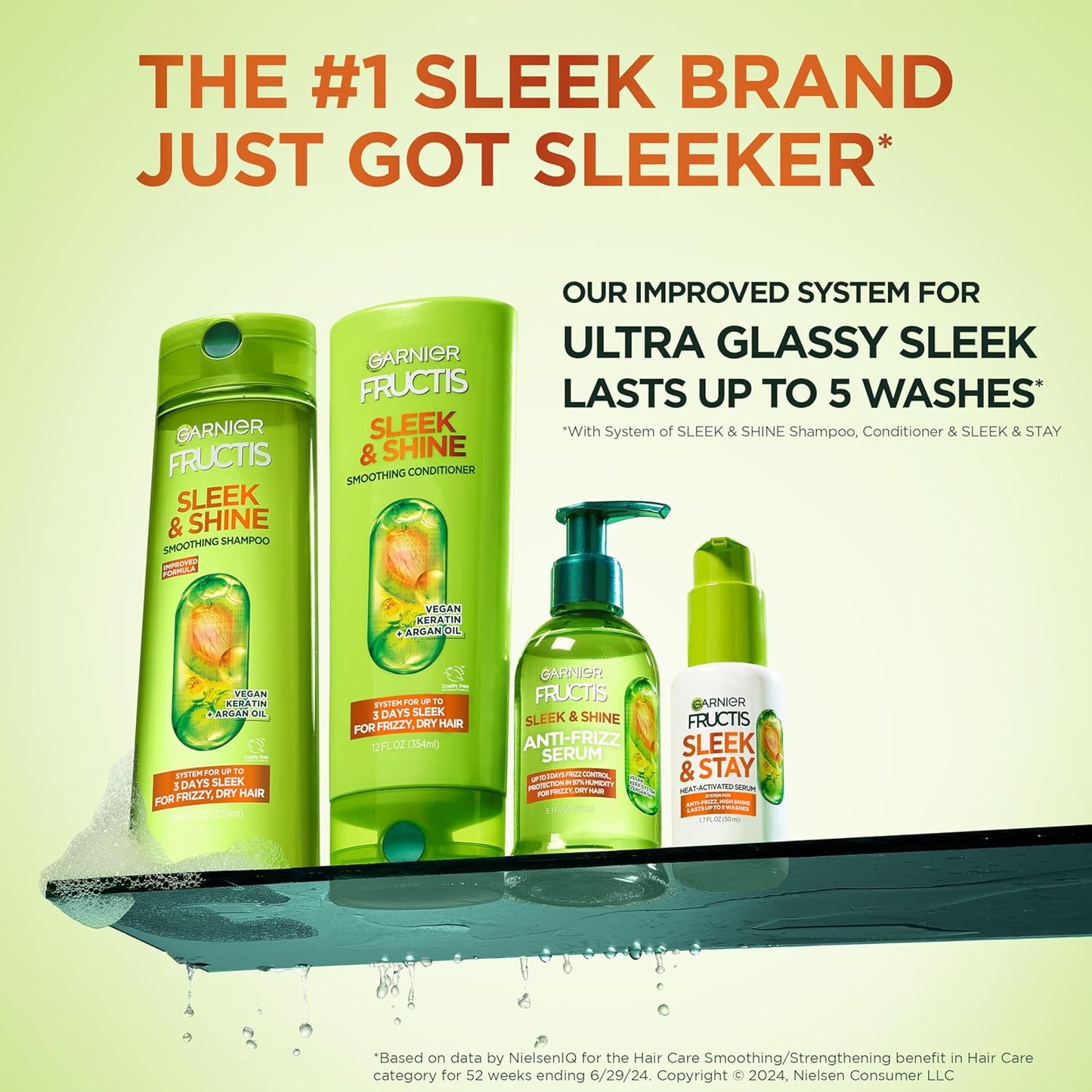 Fructis Sleek & Shine Full + Travel Size Shampoo (12.5 & 3 Fl Oz) + Conditioner (12 & 3 Fl Oz) Set for Frizzy, Dry Hair, Plant Keratin + Argan Oil (4 Items), 1 Kit (Packaging May Vary)