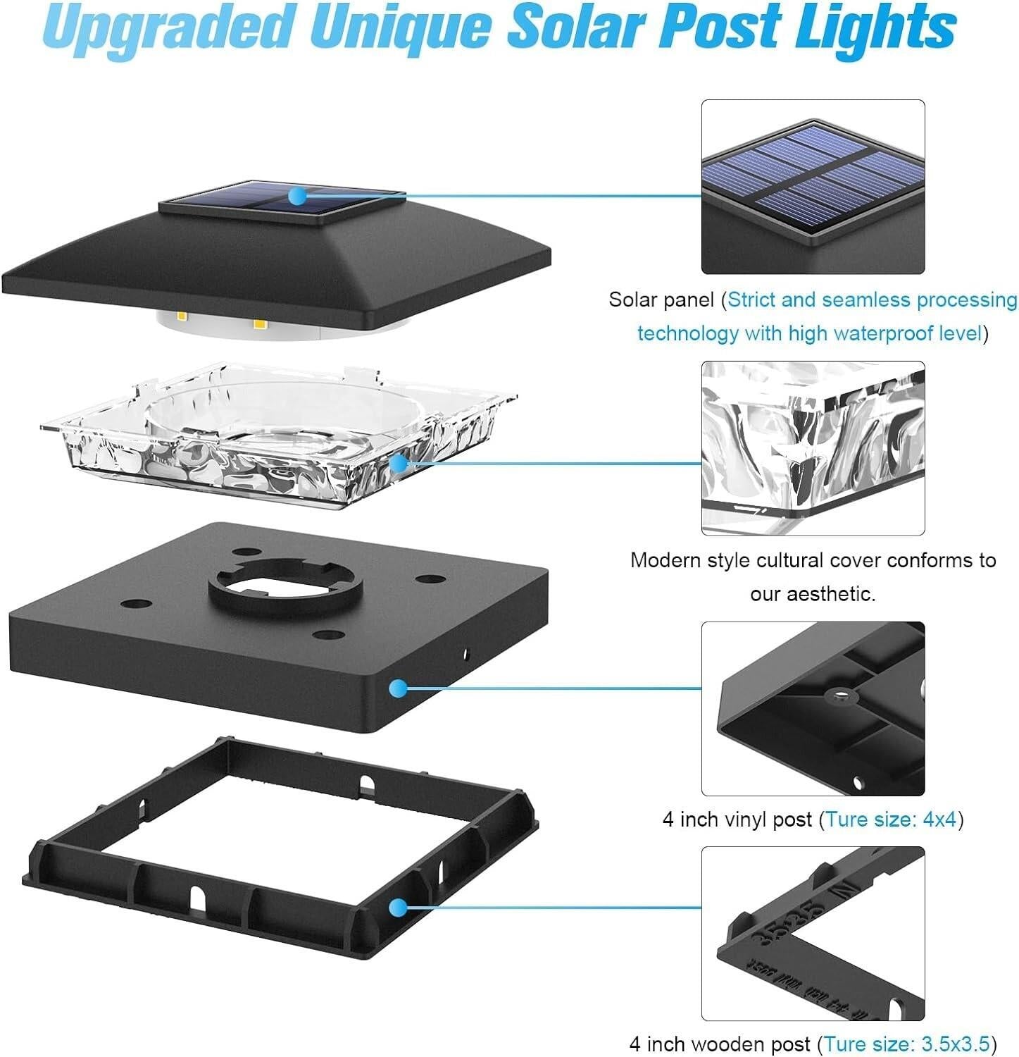 4X4 Solar Post Cap Light 12 Pack, Solar Fence - Post Lights Outdoor Waterproof