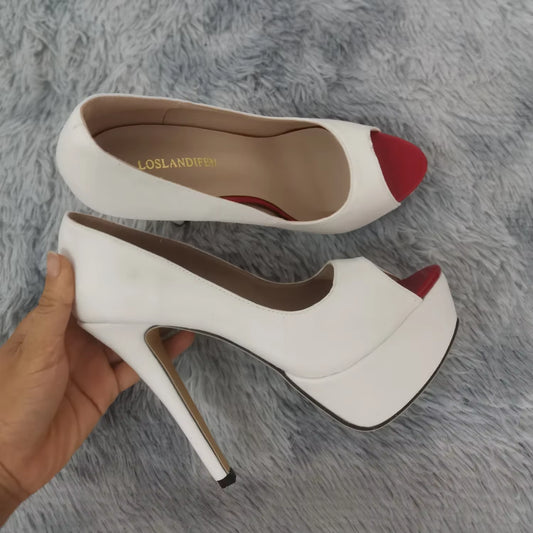 Women Stilettos Sexy High Heels Shoes Peep Toe Velvet Pumps Platform Lady Evening Party Red Wedding Black Office Shoes 817-16VE