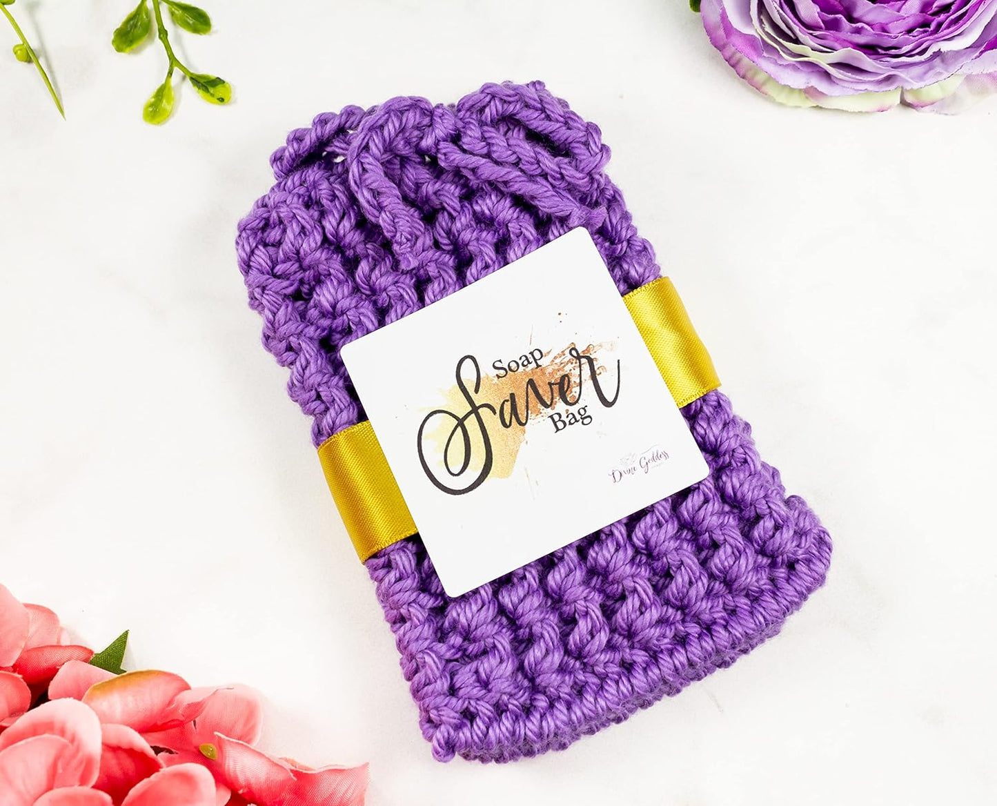 Purple Amethyst Cotton Soap Bag for Soap Bars - Fits a Full-Sized Bar of Soap - Handmade Bath Products - Bathing Accessories for Women - 1 Pack