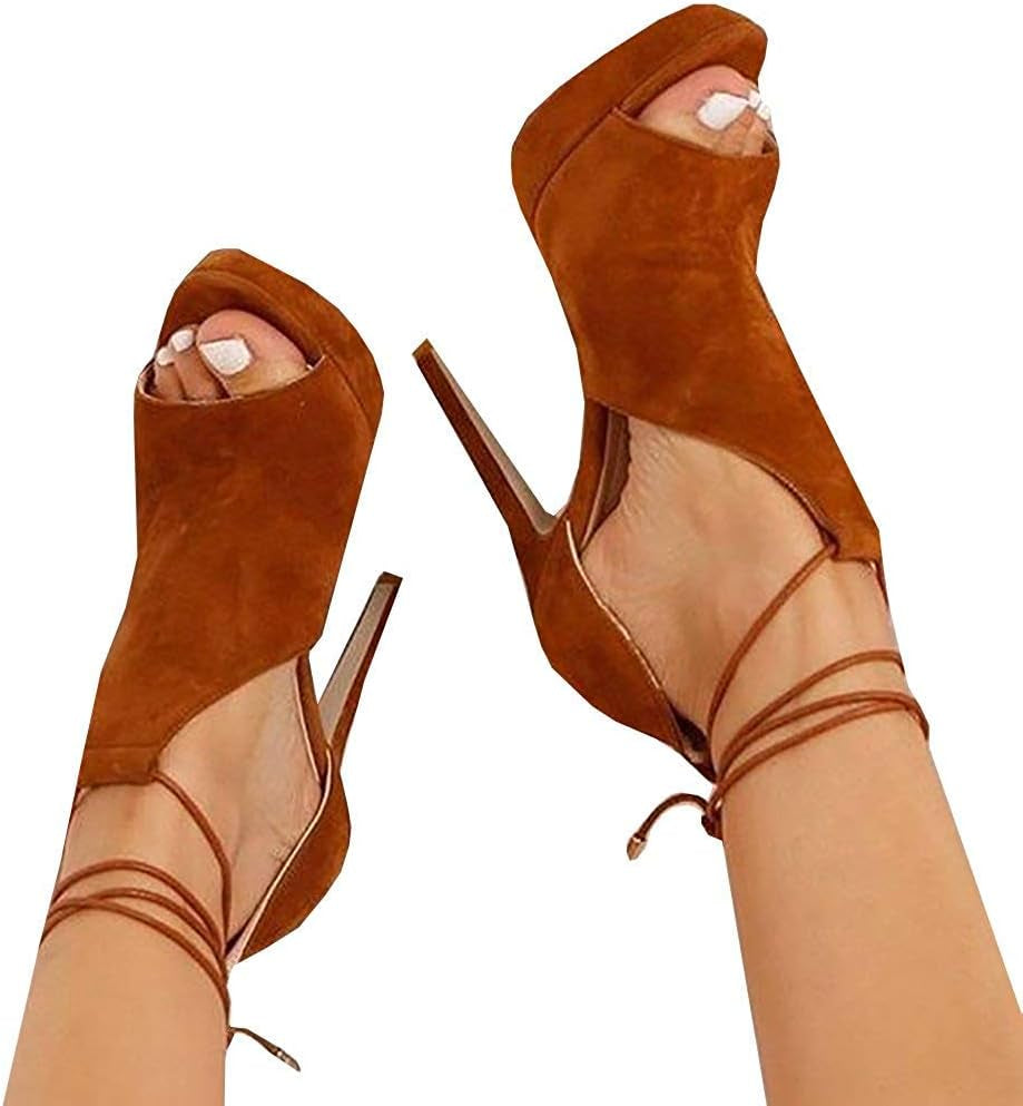 Womens Peep Toe Platform Heels Sexy Sandals Strappy Lace up Tie Stilettos Dress Pumps Shoes