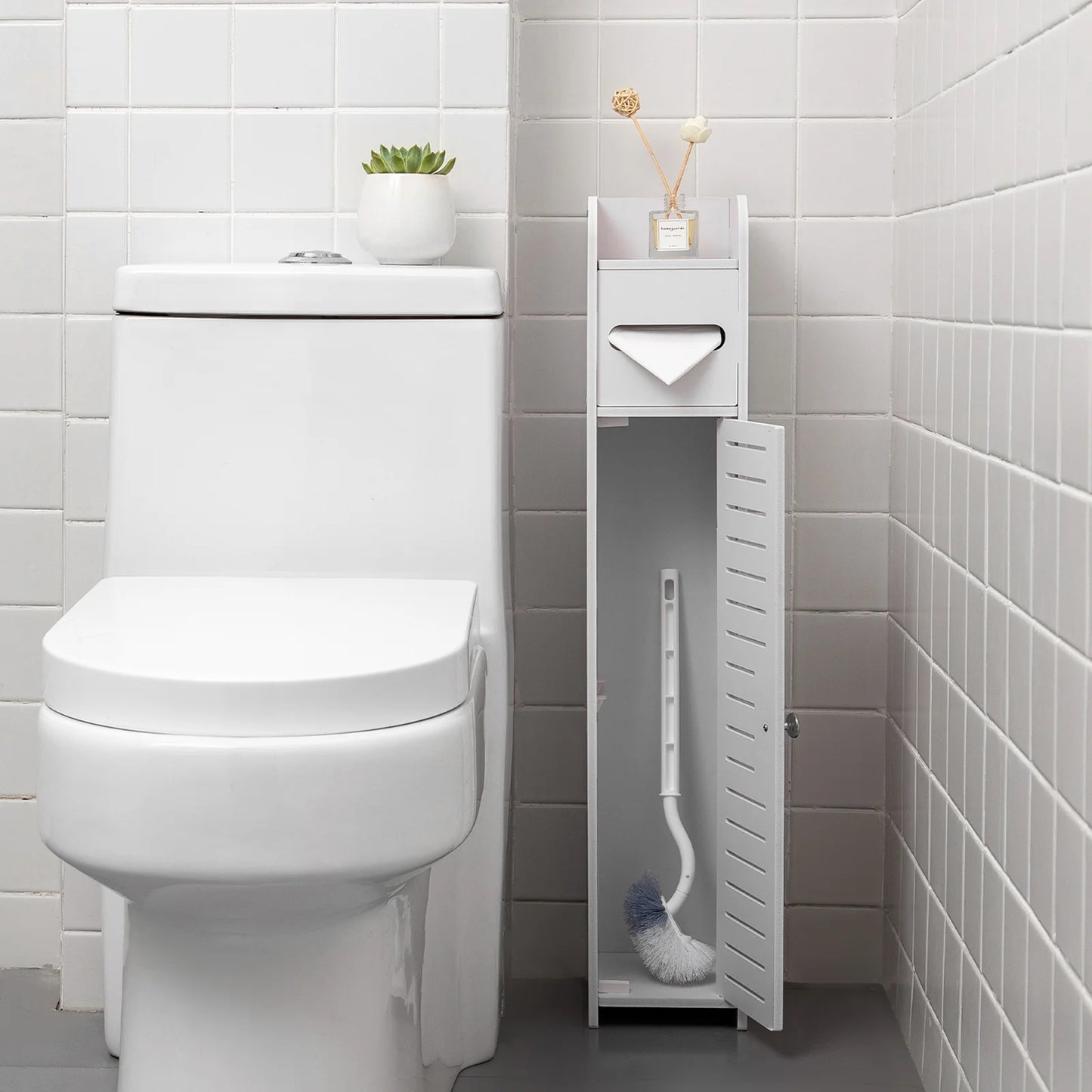 Toilet Paper Holder Stand,Small Bathroom Storage Cabinet for Toilet Paper Storage, Toilet Paper Stand Waterproof for Small Spaces,White by