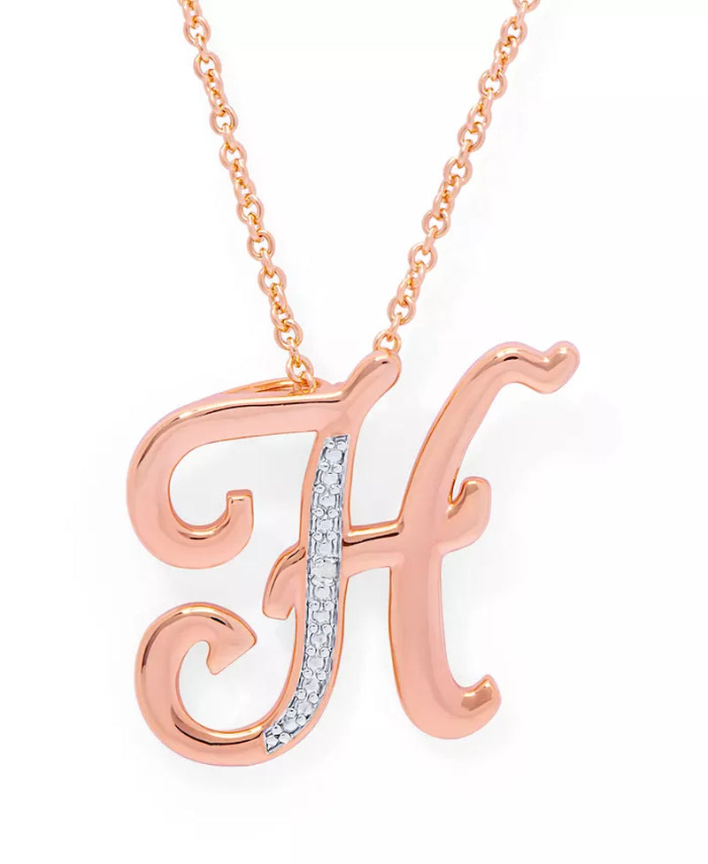 Diamond Accent Initial Pendant Necklace 18" in Gold Plate or Rose Gold Plate