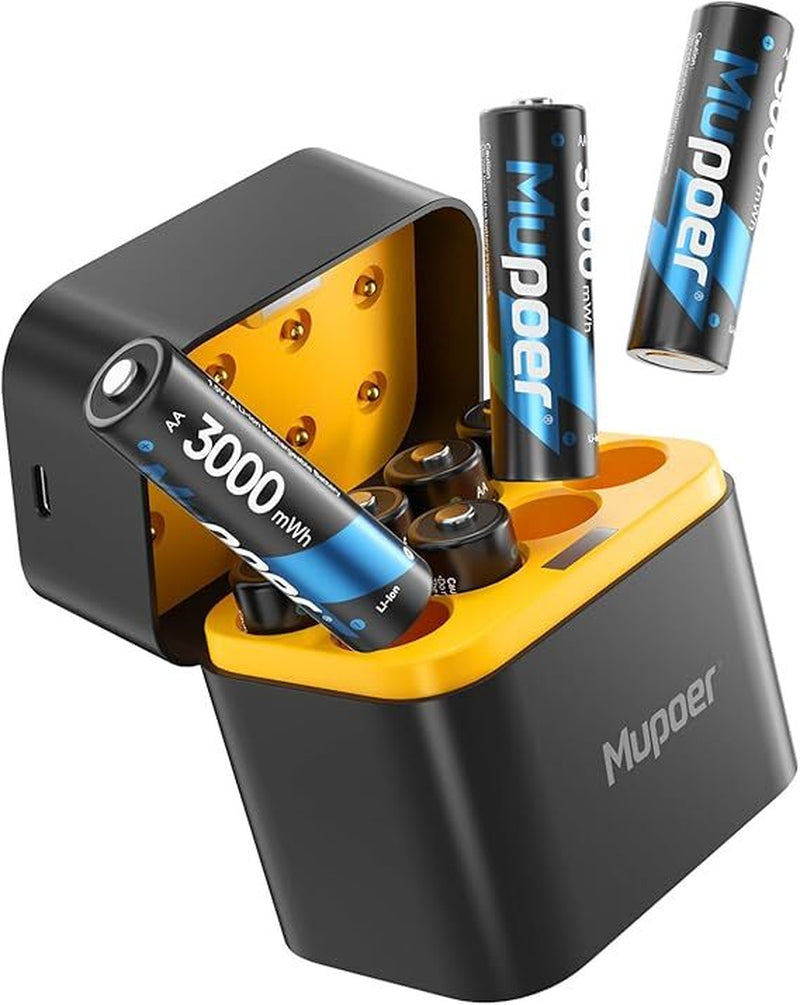 Rechargeable AA Batteries Lithium with Charger, 8 Pack 1.5V 3000Mwh Double A