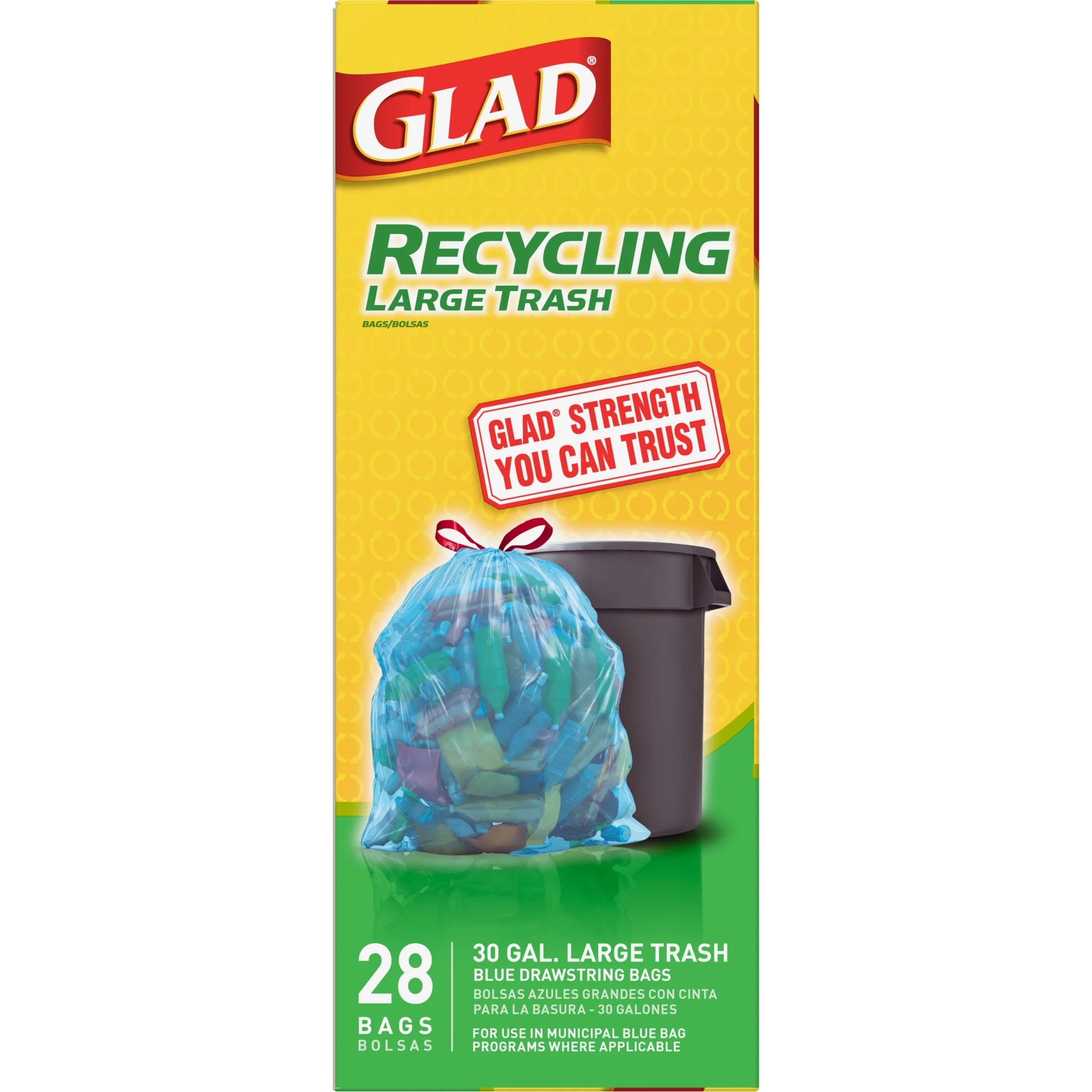 Blue Recycling Large Trash Bags, 30 Gallon, 28 Bags
