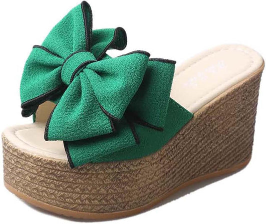Women'S High Heeled Bow-Knot Platform Wedge Flip-Flops Beach Sandals Fashion Espadrille Slippers Summer Thong