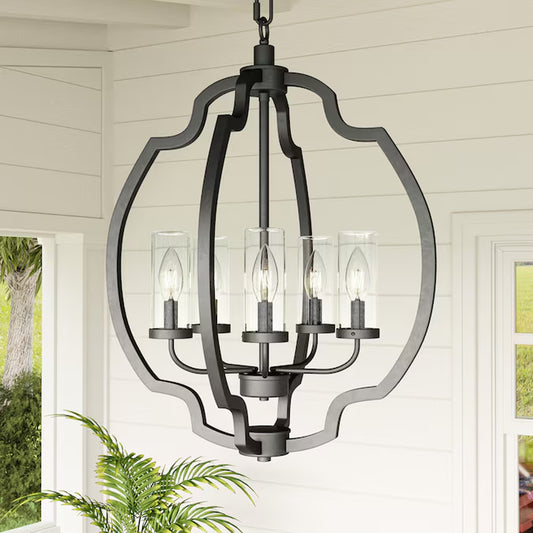Castleton 5 -Light Matte Black Transitional for Use in Bathrooms, Bedrooms, Dining Rooms, Foyers, Kitchens, Living Rooms Chandelier