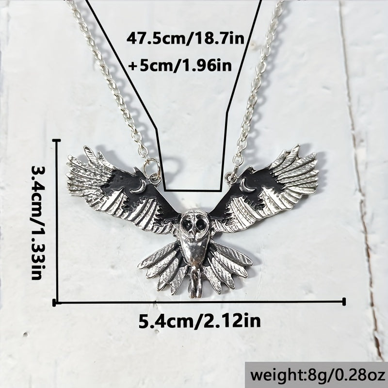 [Vintage Witch Moon Phase Necklace] Vintage Silvery Owl Pendant Necklace Witch Moon Phase Art Necklace Ladies Animal Totem Necklace Jewelry Gift