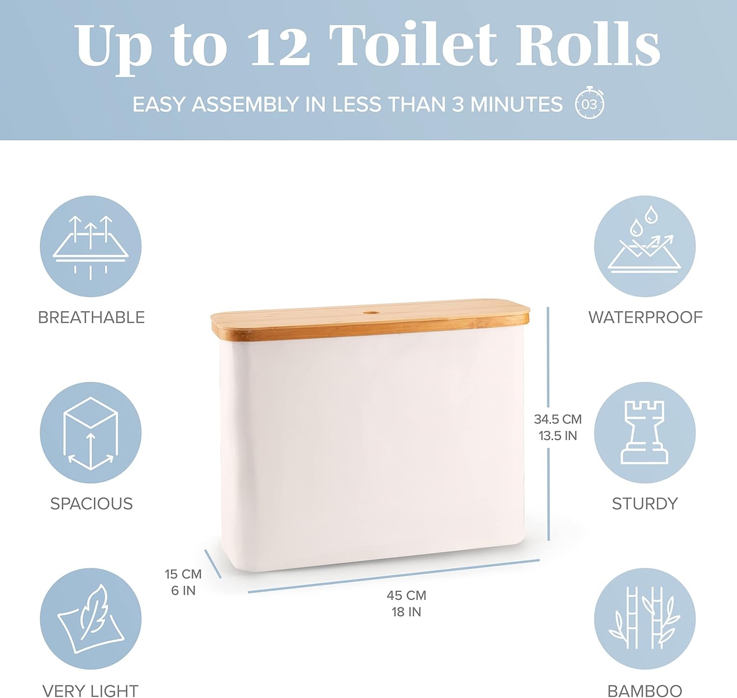 Toilet Paper Storage for 12 Rolls, Stackable & Foldable - the Ultimate Bathroom Organizer - Waterproof Basket with Bamboo Lid - Elegant Toilet Paper Storage Holder, Beige