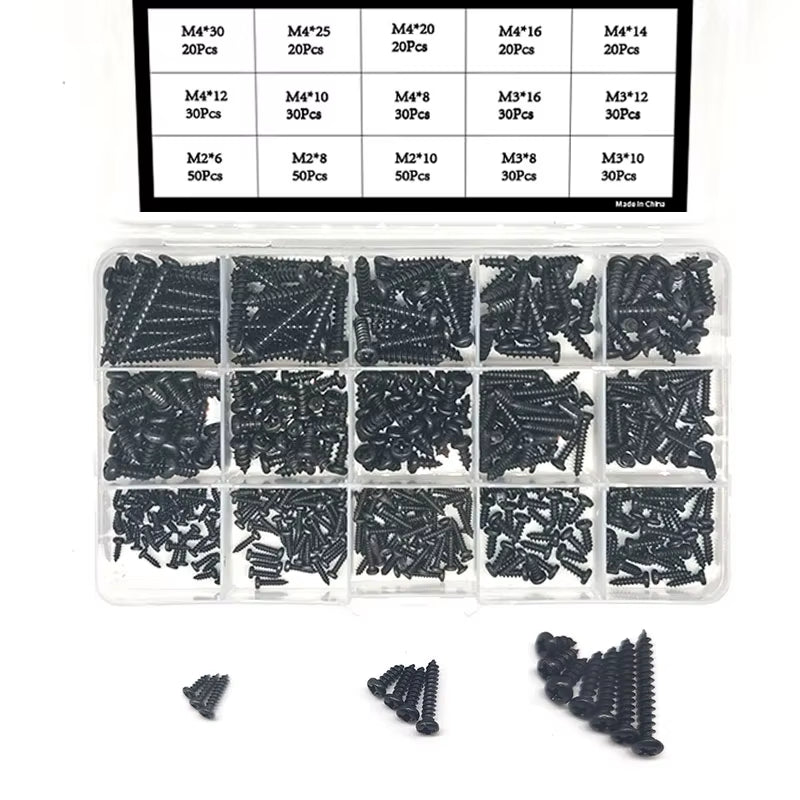 460Pcs M2 M3 M4 Phillips round Head Self Tapping Screw Set Stainless Steel Pan Head Wood Screws Assortment Kit