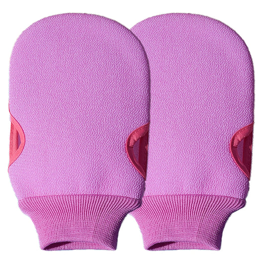 Exfoliating Glove, Shower Scrub Gloves, Bath Body Exfoliator Mitt Dead Skin Remover Double Sided Exfoliation for All Skin Types Improve Blood Circulation, 2 Pack Purple