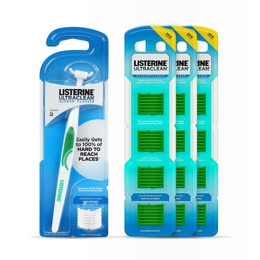 Ultraclean Access Flosser Starter Bundle | Proper & Durable Oral Care & Hygiene | Effective Plaque Removal, Teeth & Gum Protection, Pfas-Free | Starter Kit + 3Pk Mint Refills (28Ct.)