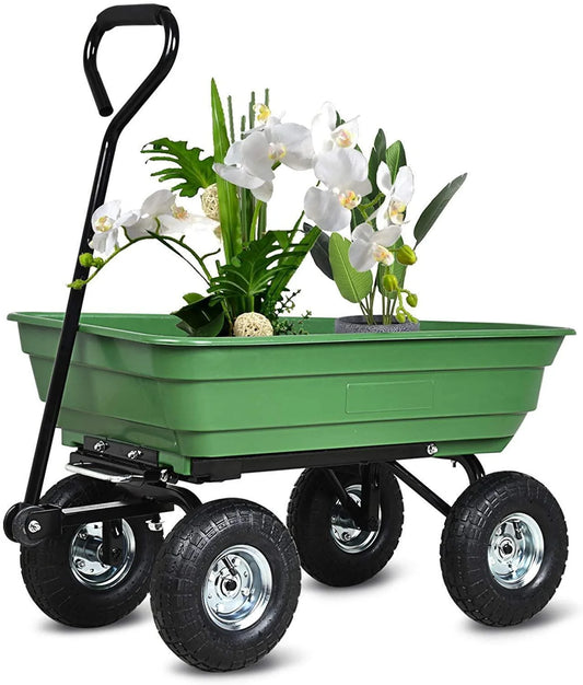 55L Folding Garden Cart 4 Wheel Dump Truck, 220Lb Capacity, 10" Pneumatic Tire, Green