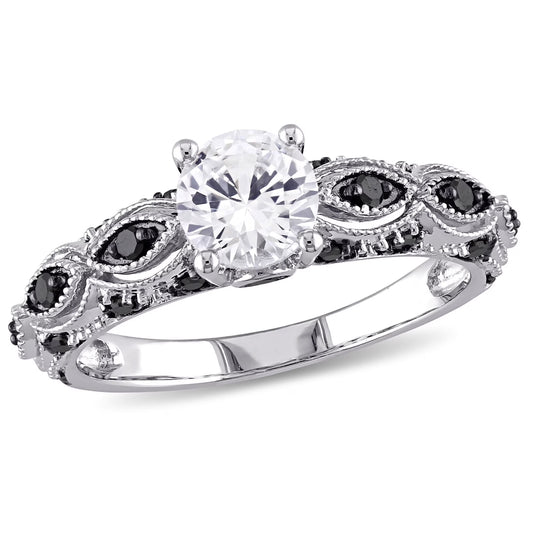 Women'S Created Sapphire and Diamond 10K White Gold Engagement Ring