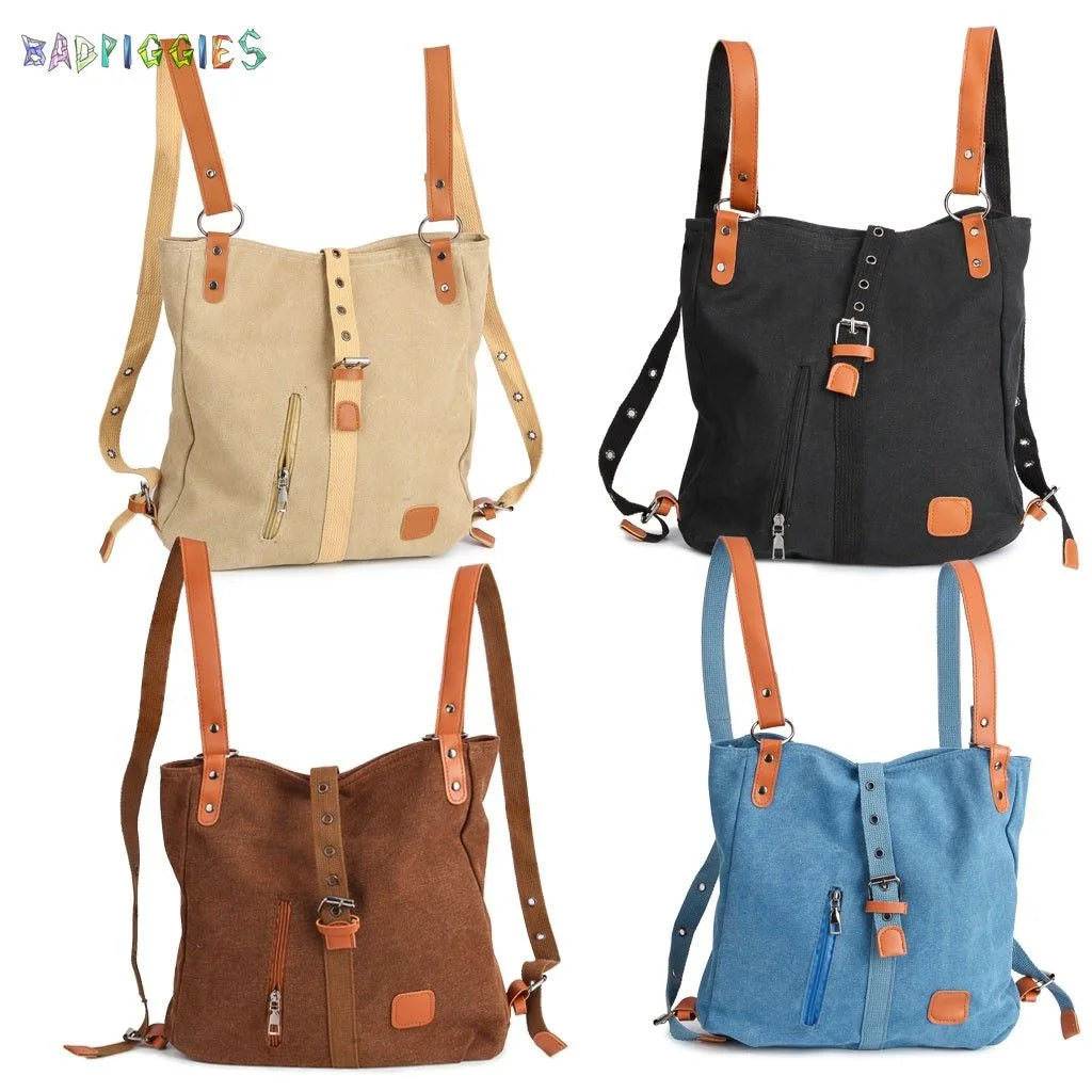 Canvas Handbag Tote Shoulder Bag for Women Casual School Purse Hobo Bag Rucksack Convertible Backpack (Coffee)