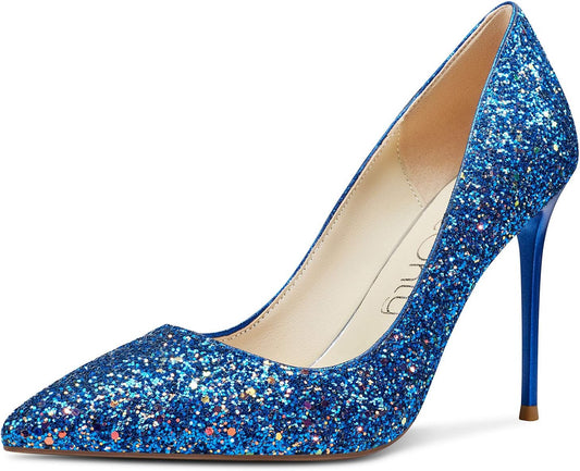 Women'S Comfortable Leather High Heels Pumps Pointed Toe Slip-On Pumps Office Classic Shoes 10CM Stilettos Heels