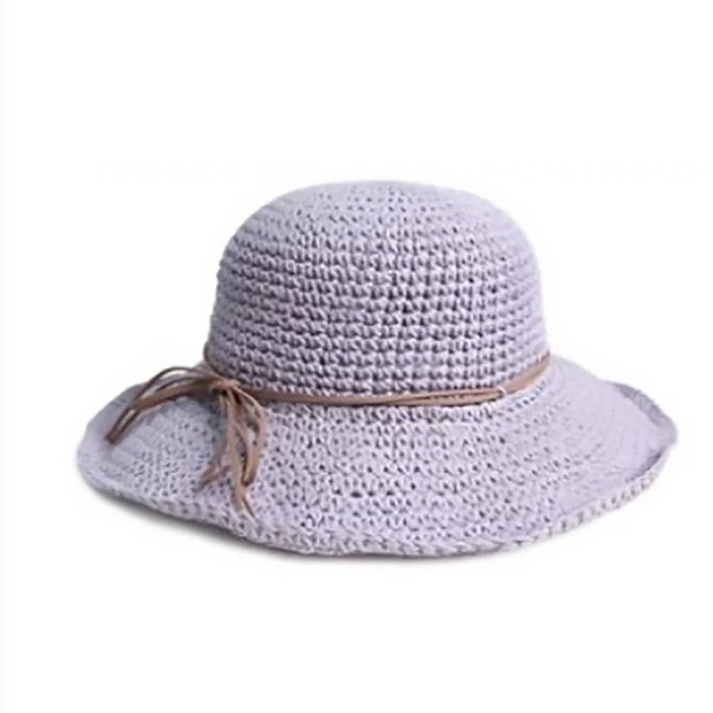 Womens Beach Sun Straw Hat Floppy Straw Sun Hat Travel Foldable Brim Summer Outdoor Sun Visor Hat for Women Girl Summer Outdoor Shade Tied Bow Foldable Hand-Woven,Purple
