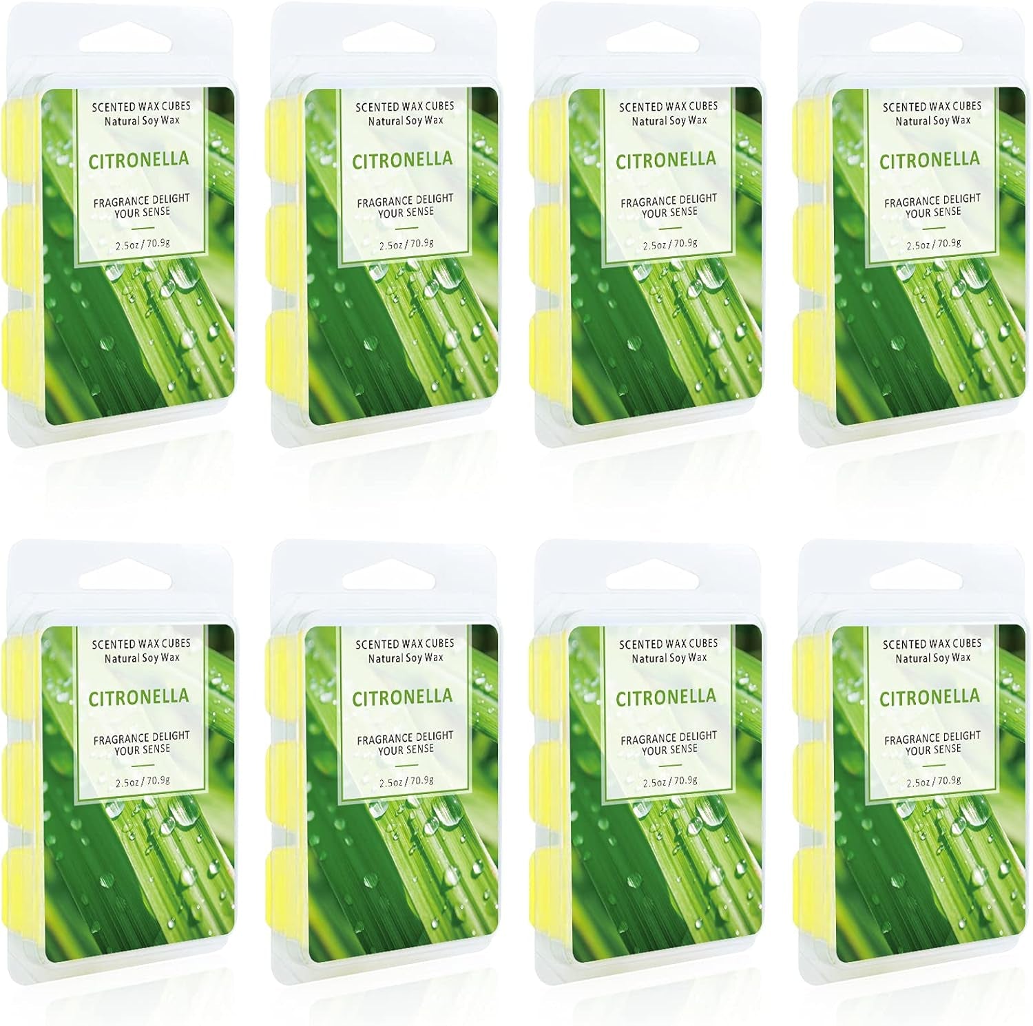 Citronella Wax Melts - Citronella Wax Melts Wax Cubes for Home Scented - Lemongrass Soy Wax Melts for Summer Outdoor/Indoor (8 Packs)