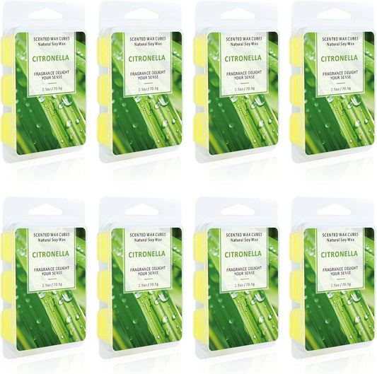 Citronella Wax Melts - Citronella Wax Melts Wax Cubes for Home Scented - Lemongrass Soy Wax Melts for Summer Outdoor/Indoor (8 Packs)