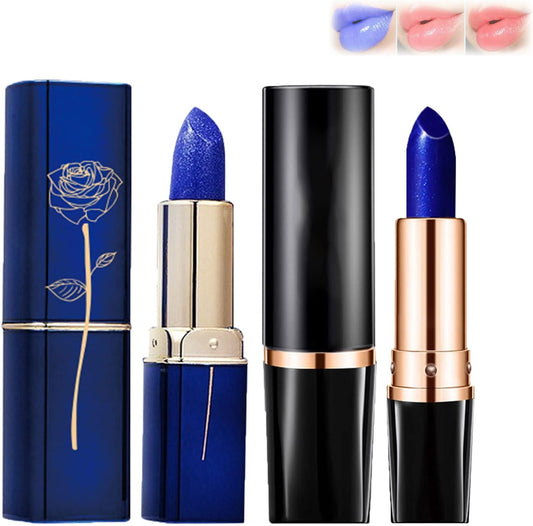 Blue Enchantress Color Changing Lipstick Magical Discoloration Blue-Rose Temperature Changing Lipstick Blue Rose Lipstick Temperature Color Changing Long Lasting Moisturizing Lipstick (Set of 2)