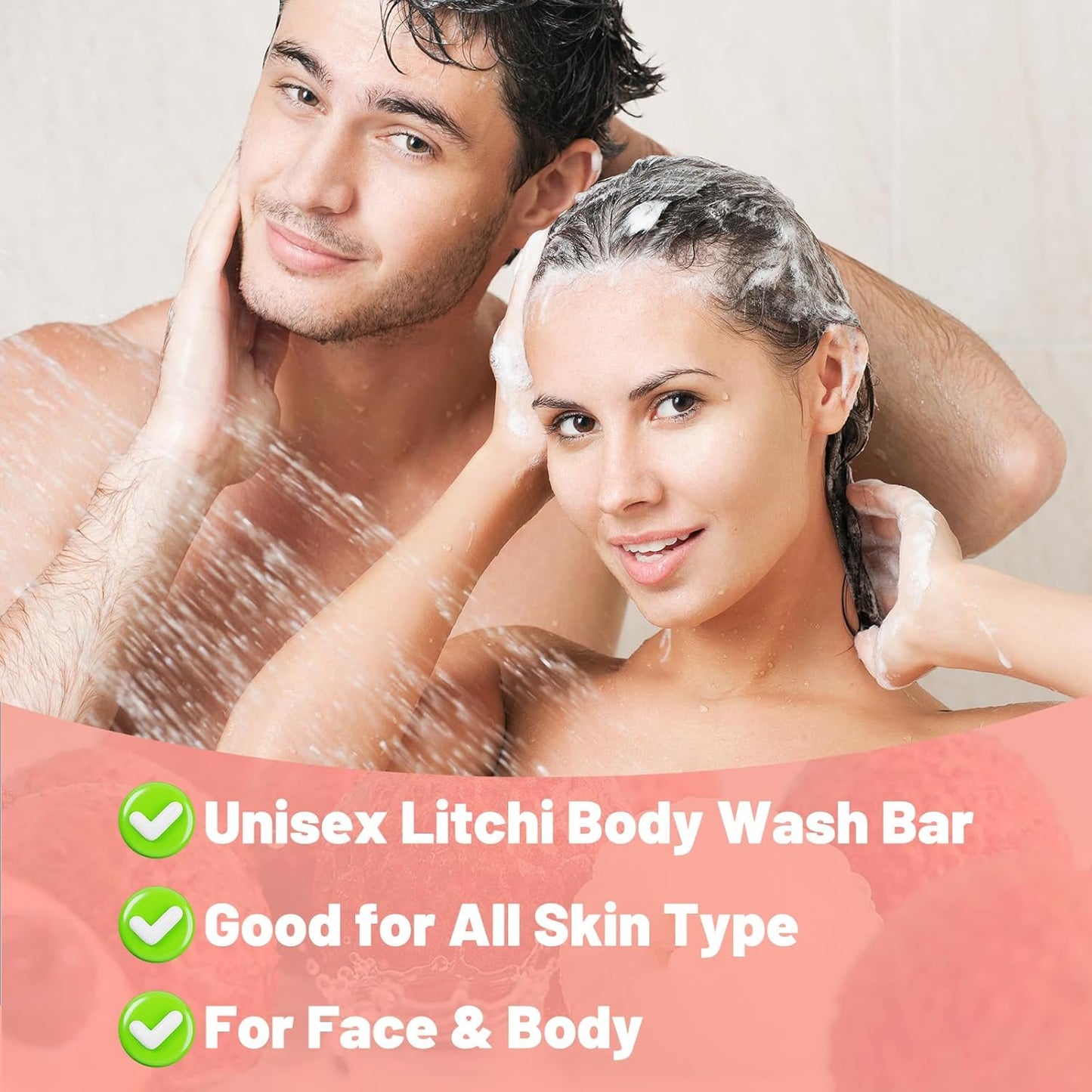 100% Natural Bar Soap for Moisturizing, Handmade & Organic Body Wash Soap Bar Face Soap for Sensitive Skin, Litchi Scent Glowing Skin Bath Soap Bars for Women & Men, 3 * 3.52OZ