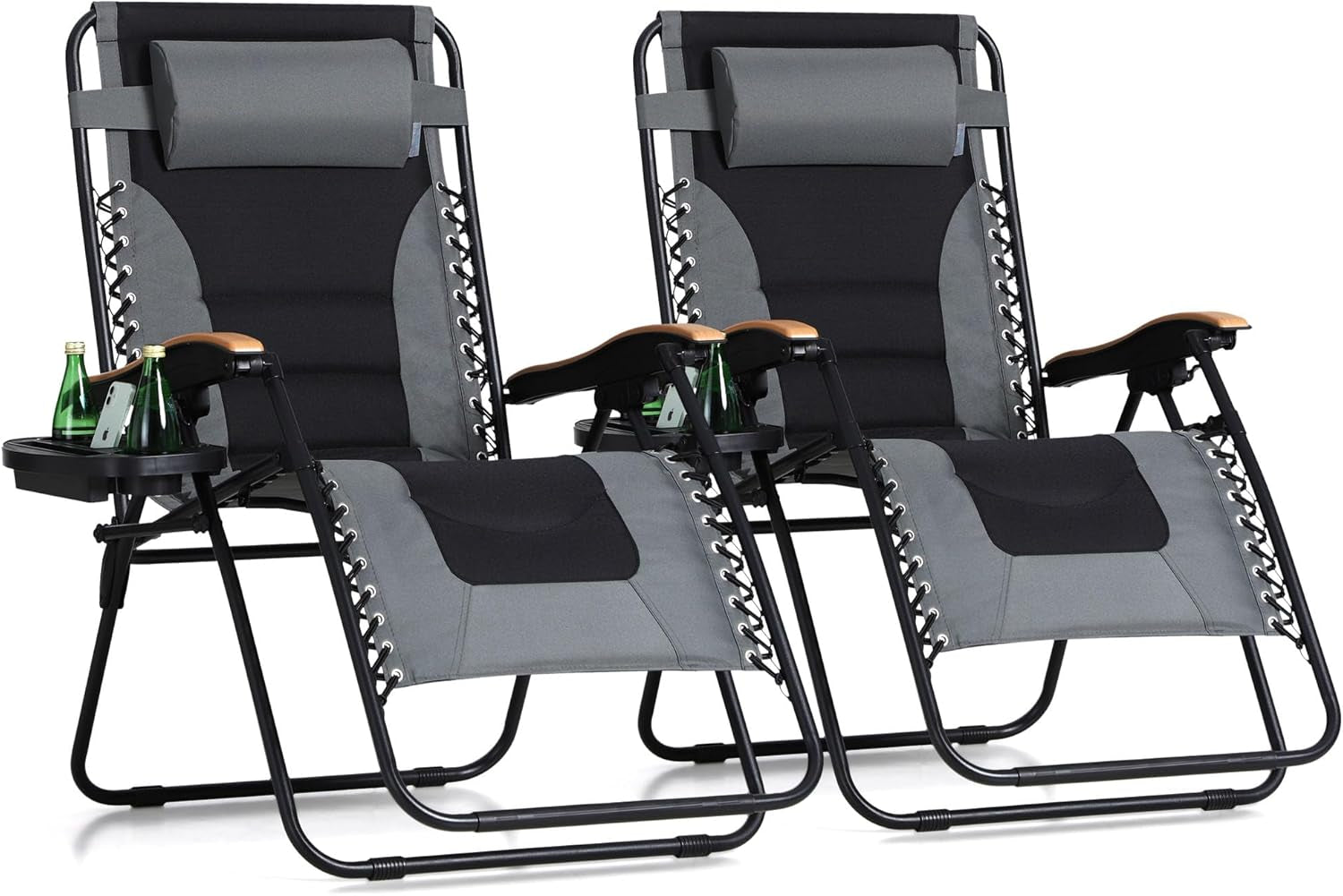 Zero Gravity Chairs Set of 2, XL Oversized Outdoor anti Gravity Chair, Patio Lounge Folding Adjustable Chair with Cup Holder & Padded Headrest, Support 400Lbs,Grey