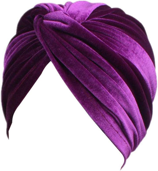 Women'S Stretch Velvet Twist Pleasted Hair Wrap Turban Hat Cancer Chemo Beanie Cap Headwear