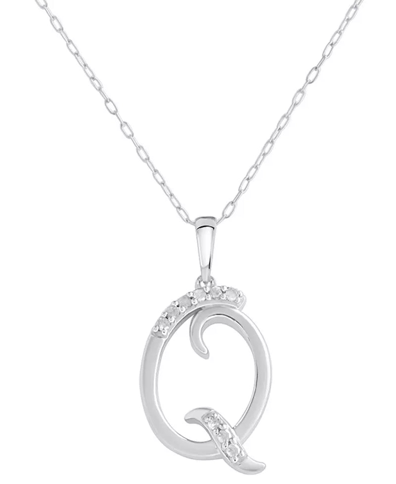 Diamond Fancy Initial 18" Pendant Necklace (1/10 Ct. T.W.) in Sterling Silver