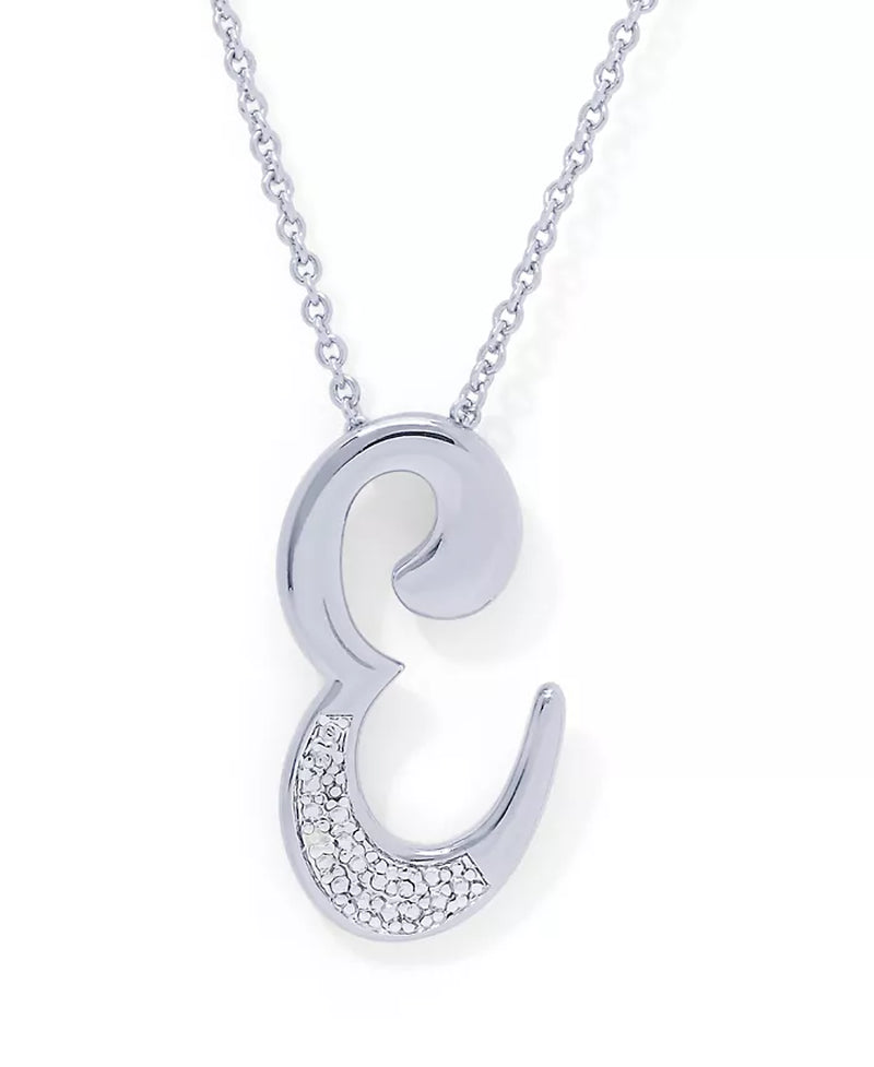 Diamond Accent Initial Pendant Necklace 18" in Silver Plate