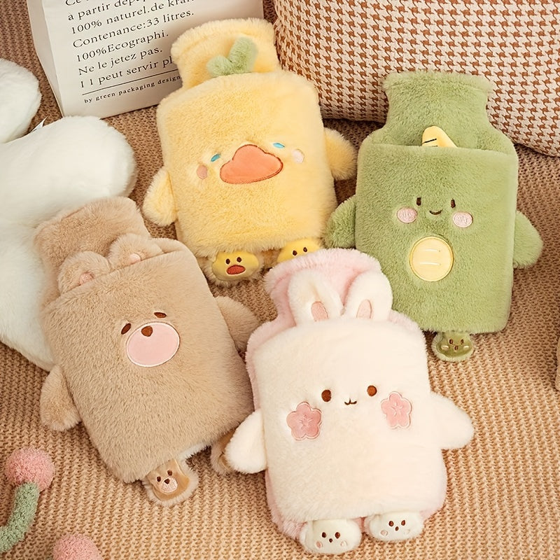 [Quick-Heating Cartoon Plush Bottle] 1000ml Portable Quick-Heating Cute Cartoon Animal Plush Hot Water Bottle - Long-Lasting Insulation, Removable PVC Liner for Cozy Bed Warmth, Hands & Feet Comfort - Fragrance-Free