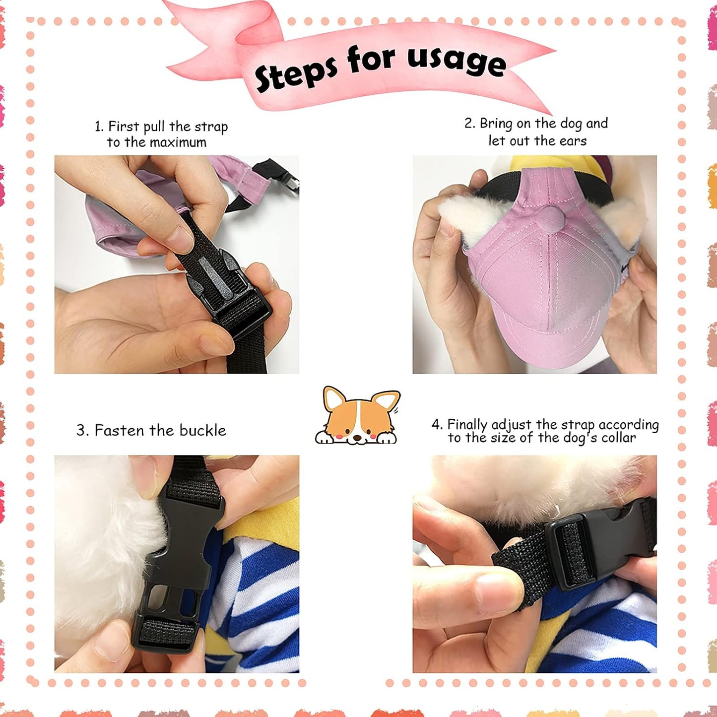 Dog Hat Summer Dog Baseball Cap Pet Puppy Visor Hats Sunbonnet Outfit with Ear Holes Doggy Cat Goggles for Small Medium Breed (Pink Hat, Medium)