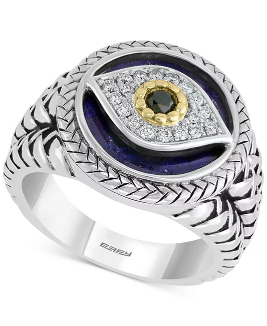 EFFYÂ® Men'S Multi-Gemstone & Diamond (1/10 Ct. T.W.) Evil Eye Ring in Sterling Silver & 14K Gold