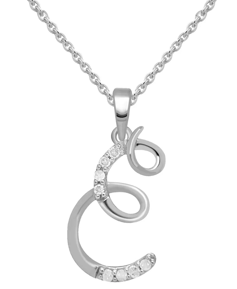 Diamond Fancy Initial 18" Pendant Necklace (1/10 Ct. T.W.) in Sterling Silver