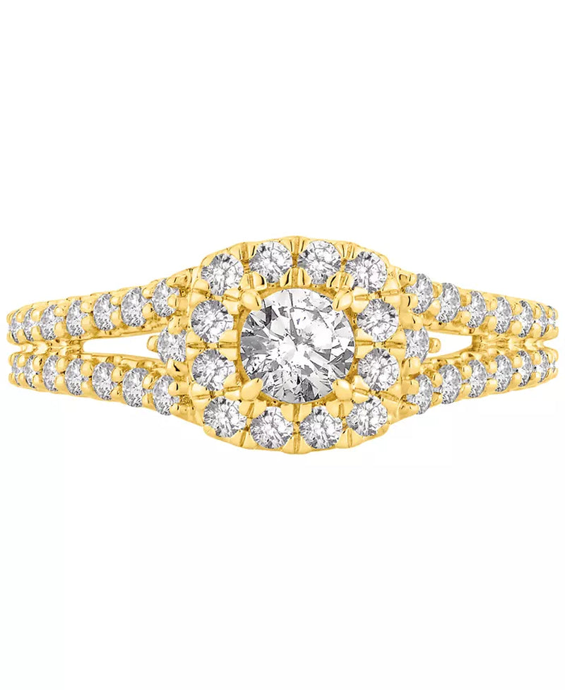 Diamond Halo Engagement Ring (1 Ct. T.W.) in 14K Yellow Gold