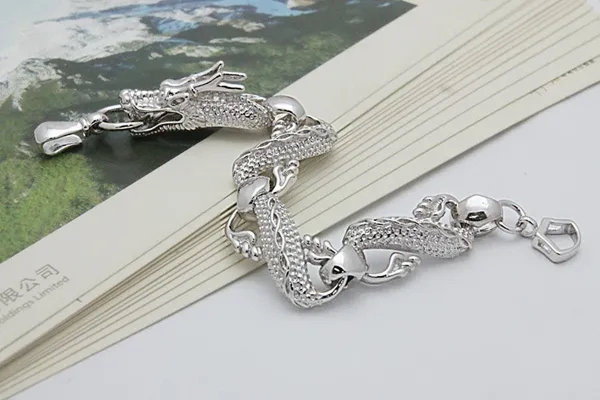 New 2019 Trendy 925 Sterling Silver White Chinese Dragon Chain Bracelets for Men Fashion Jewelry Bracelet Male