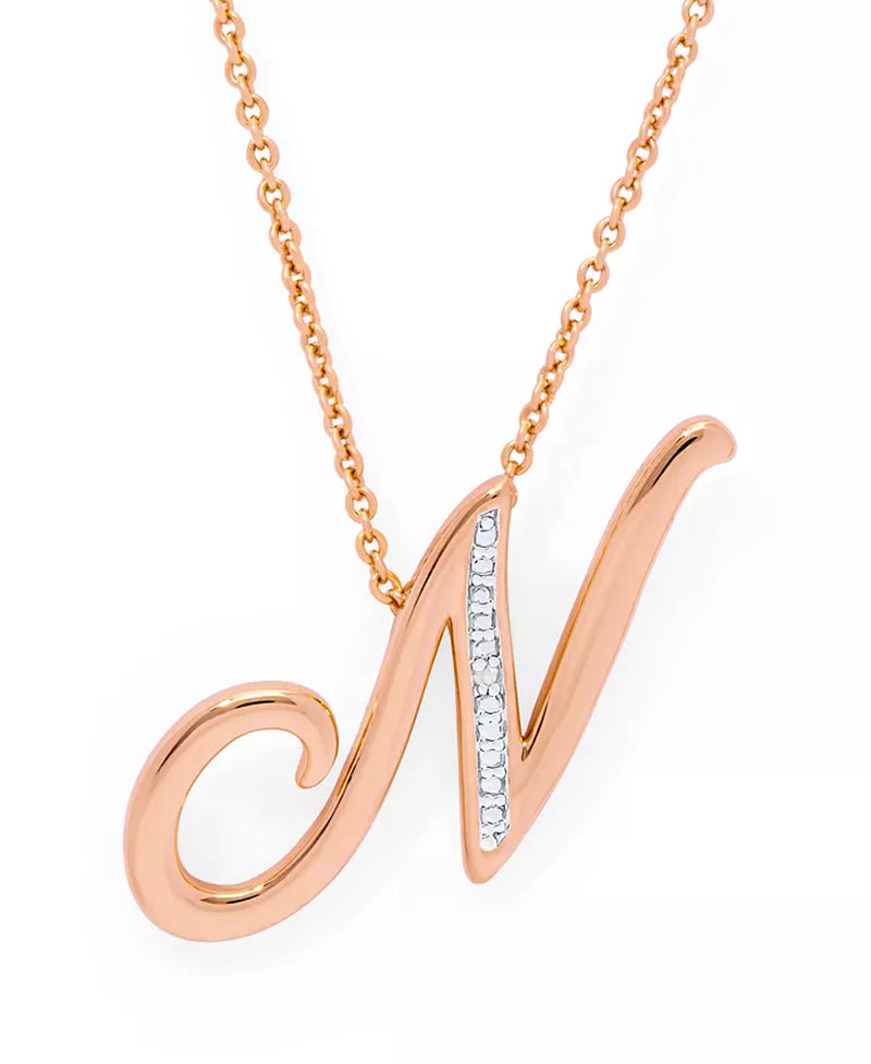 Diamond Accent Initial Pendant Necklace 18" in Gold Plate or Rose Gold Plate