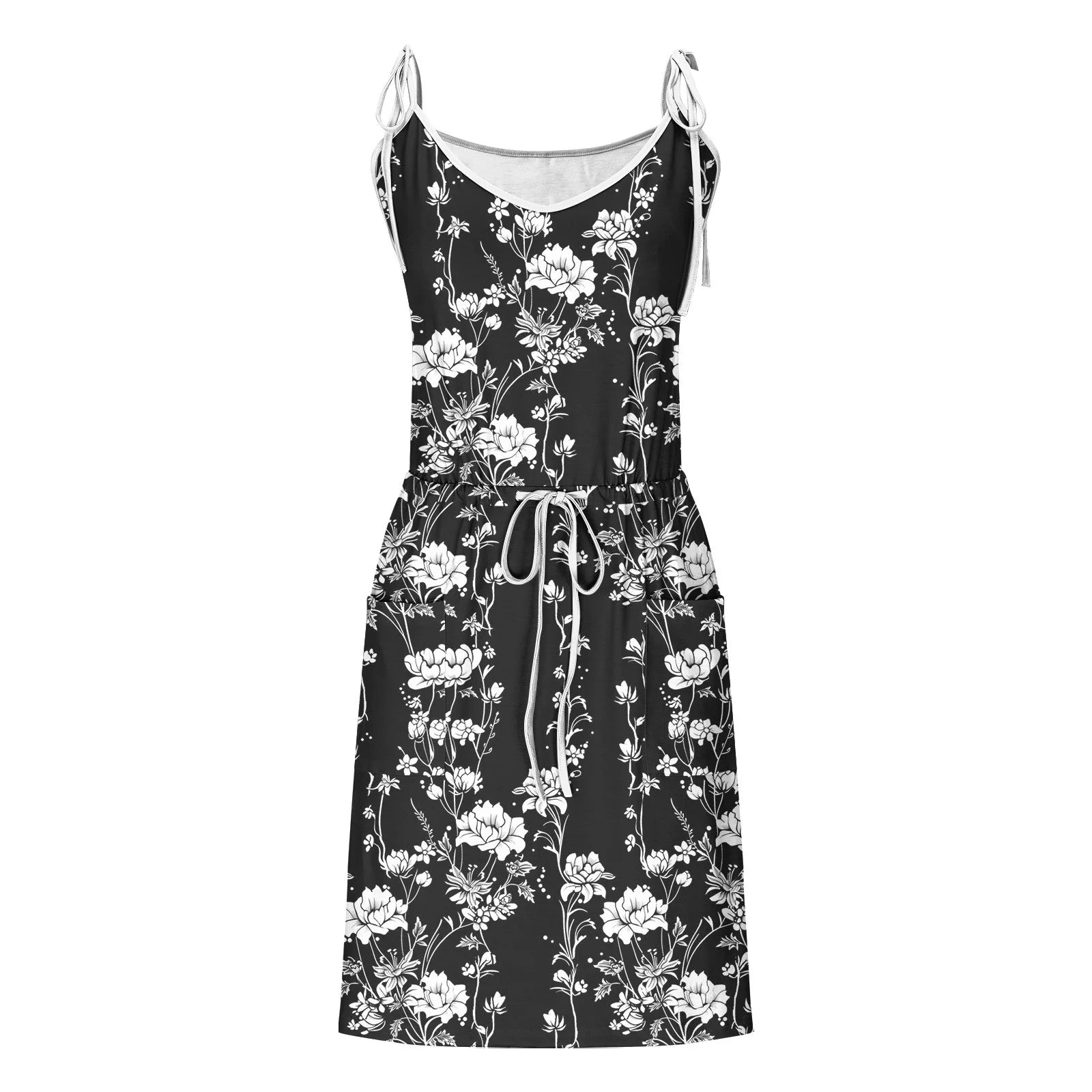 Up to 60% off Gifts Usmixi Womens Summer Mini Sundress Vacation Floral Print Drawstring Pocket Short Dress V Neck Sleeveless Spaghetti Strap Dresses for Beach Black M up to 65% Off