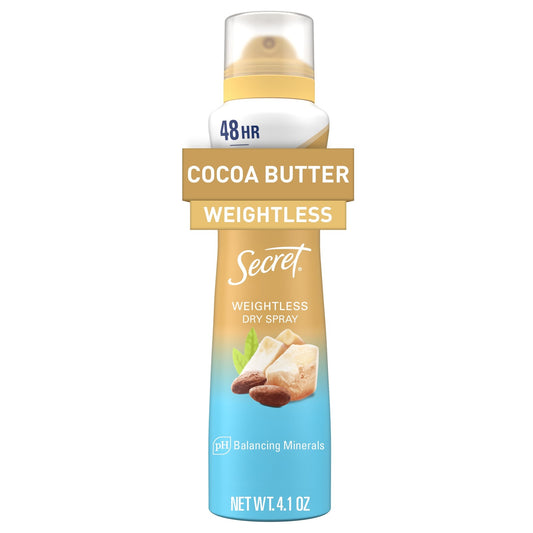Weightless Dry Spray Antiperspirant & Deodorant for Women, Cocoa Butter Scent, 4