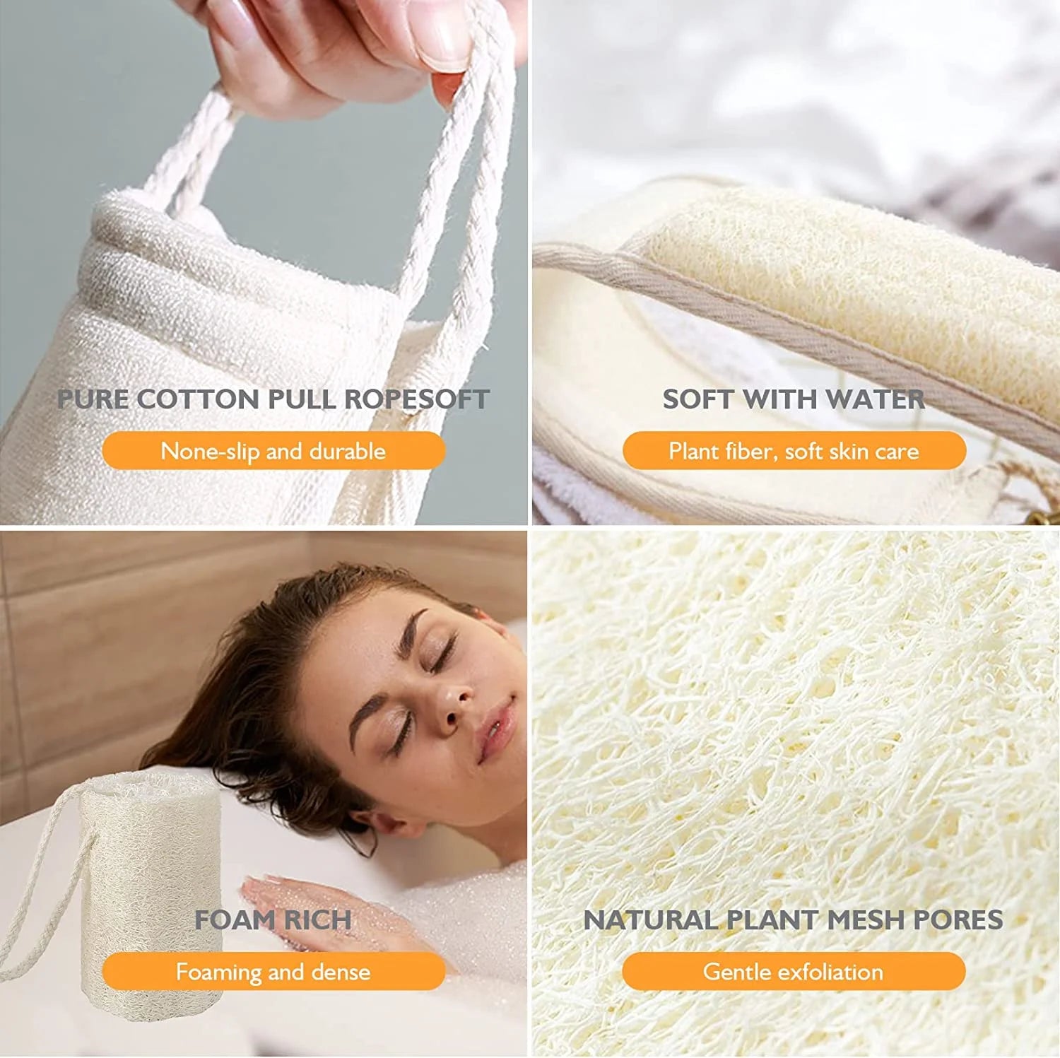 Natural Loofah Exfoliating Back Scrubber for Shower Set, Loofah Back Strap Sponge Shower Brush Long Handle Bath Body Brush, Deep Clean & Invigorate Your Skin, for Men and Women