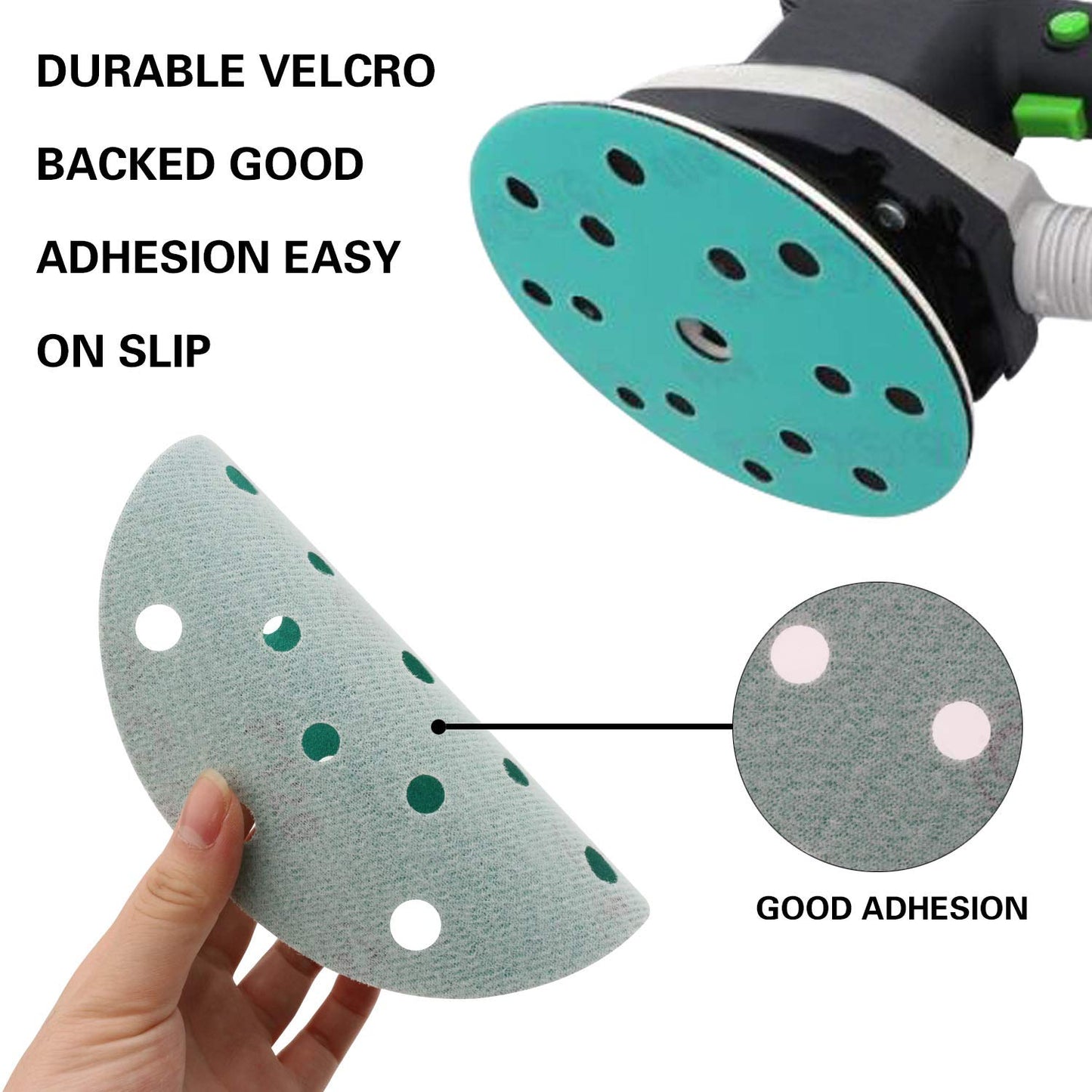 6 Inch Sanding Discs 17 Hole 20 Pack, 60 Grit Assorted Sandpaper Hook and Loop Random Orbital Sander Wet Dry Dustless Film-Backed Green Sandpaper by