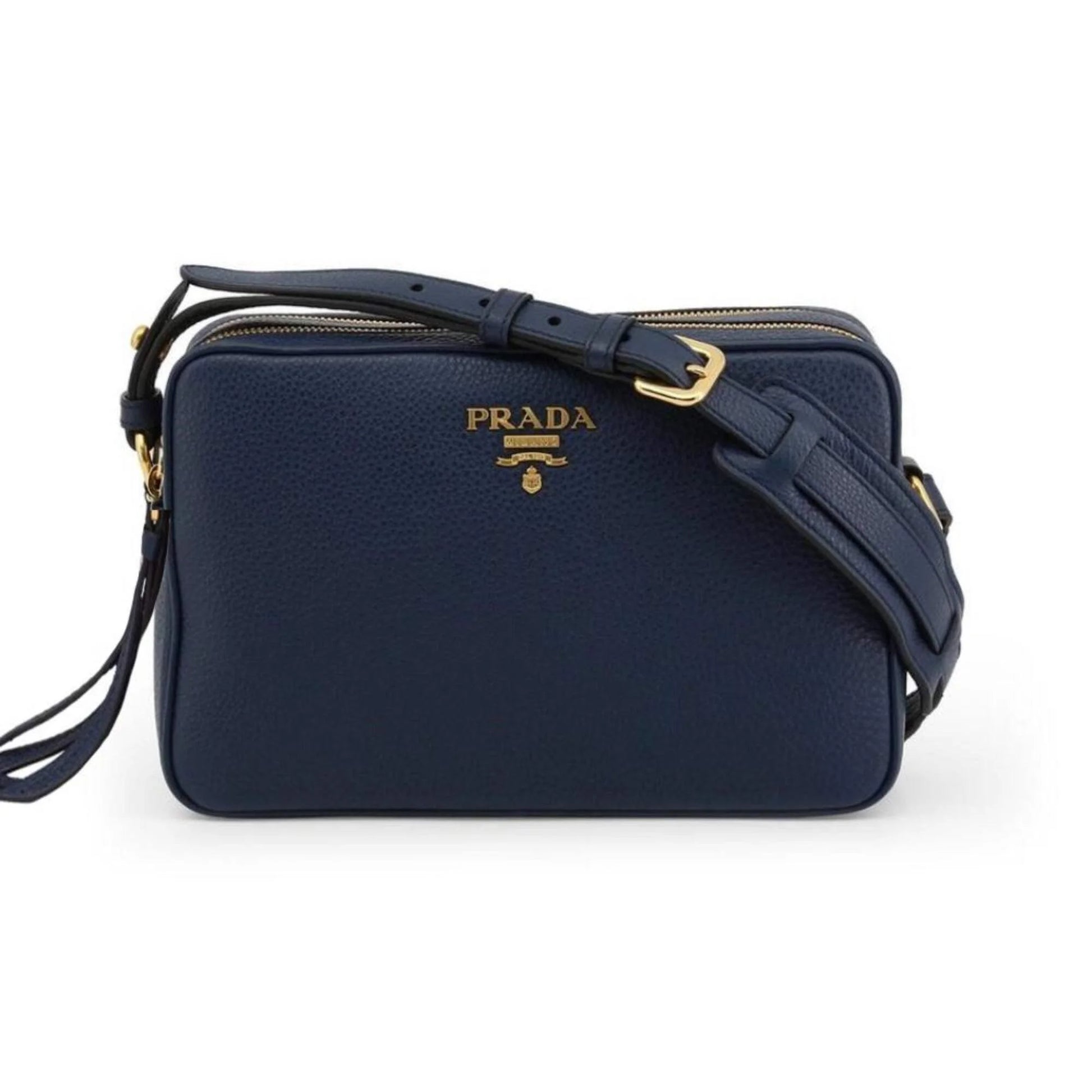 New  Baltico Blue Vitello Phenix Leather Double Zip Crossbody Bag 1BH079