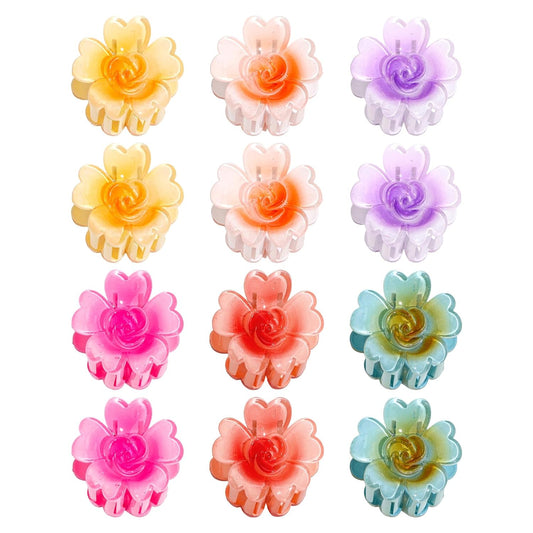 12PCS Flower Hair Clips Cute Claw Clips for Women Hawaiian Claw Clips for Thick Hair Non-Slip Strong Hold Flower Clips Small Claw Clips Beach Hair Accessories for Women Girls (Colorful)