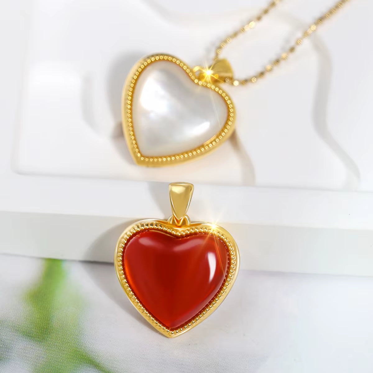 100% Real Gold 18K Natural Agate Necklace for Women Heart Pendant Au750 Pure Original Gold Jewelry Valentine'S Day Gifts