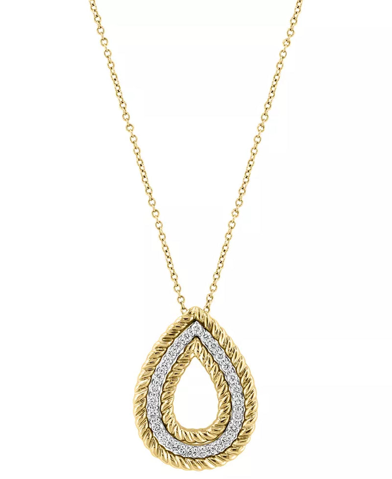 EFFYÂ® Diamond (3/8 Ct. T.W.) & Rope Pear-Shaped 18" Pendant Necklace in 14K Two-Tone Gold